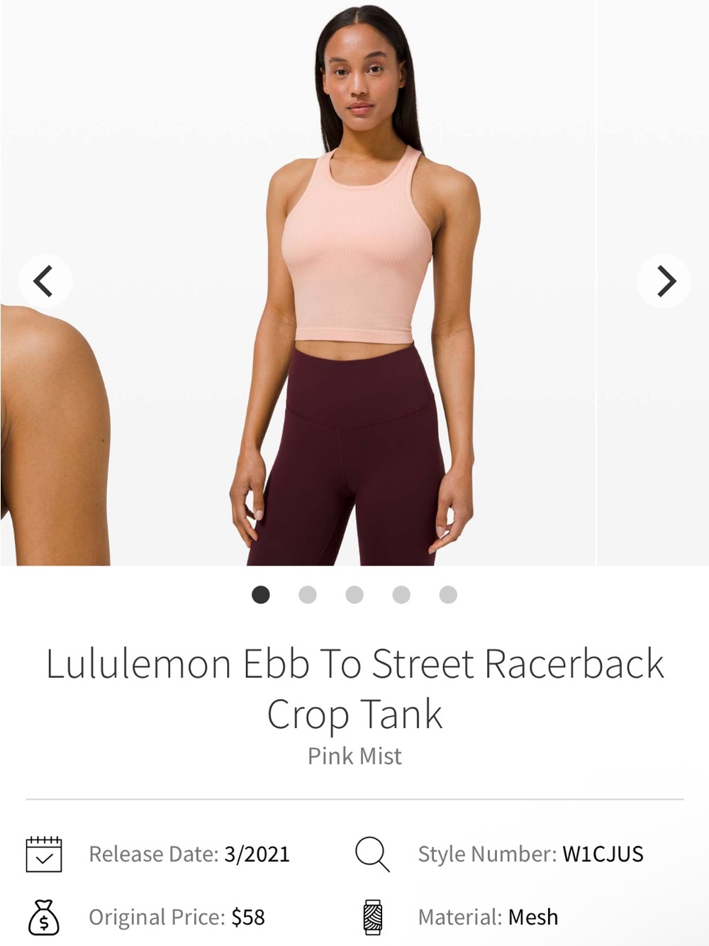 lululemon athletica Ebb To Street Racerback Crop Tank — Pink Mist